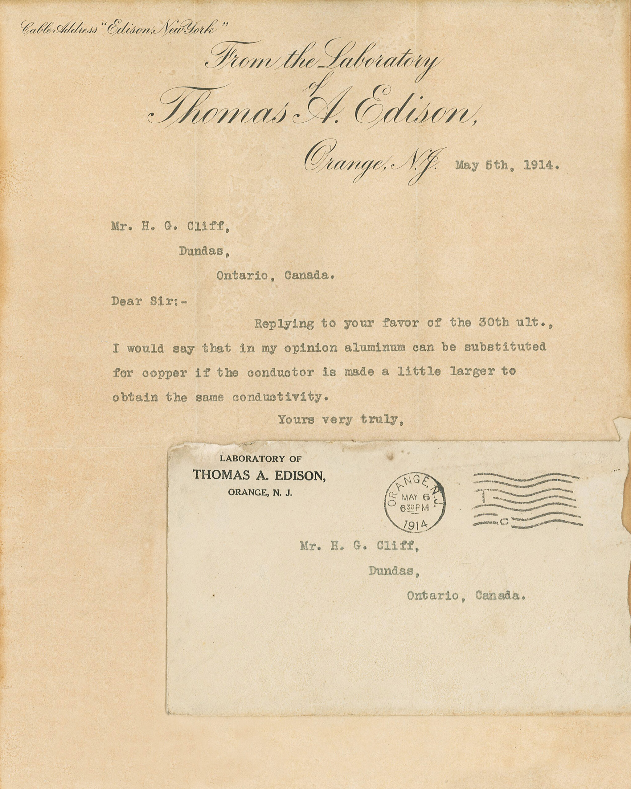 Letter from Thomas Edison