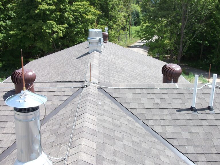 Lightning protection rods on house roof